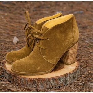 Franco Sarto Nashville Women's sz 8.5 Green Suede Leather Chunky Wooden Heel Lac